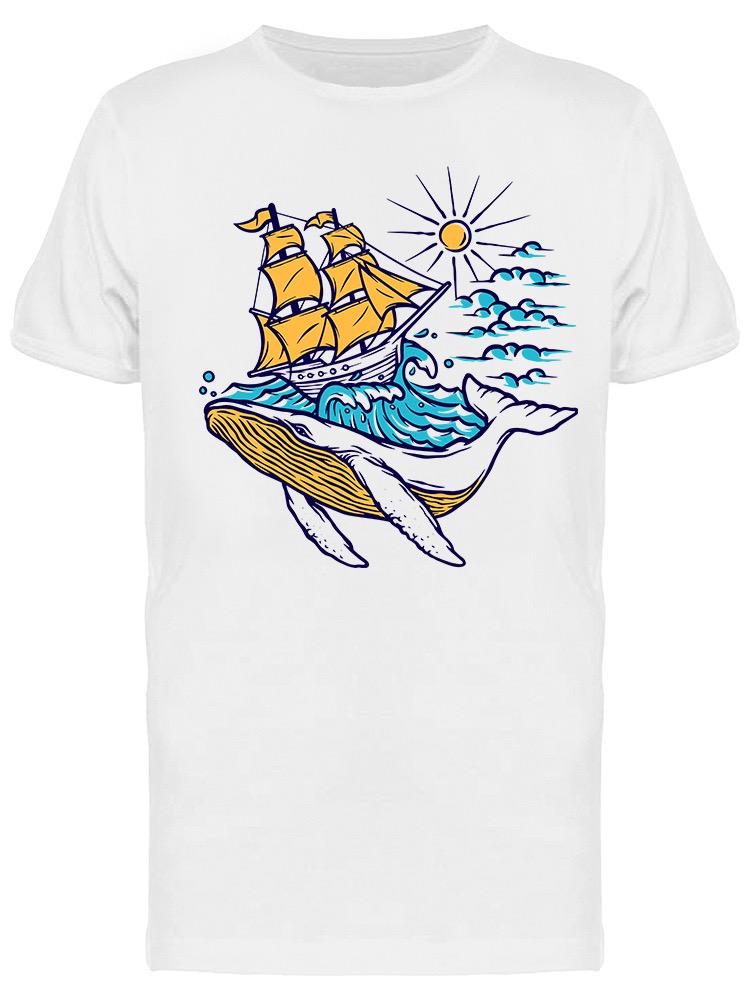 Playera SmartPrintsInk color Blanco para Hombre - Barco y Ballena