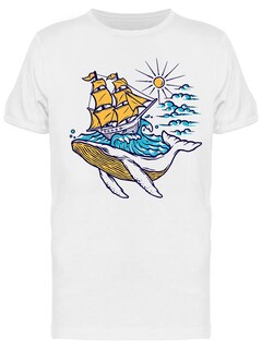 Foto 1 | Playera SmartPrintsInk color Blanco para Hombre - Barco y Ballena