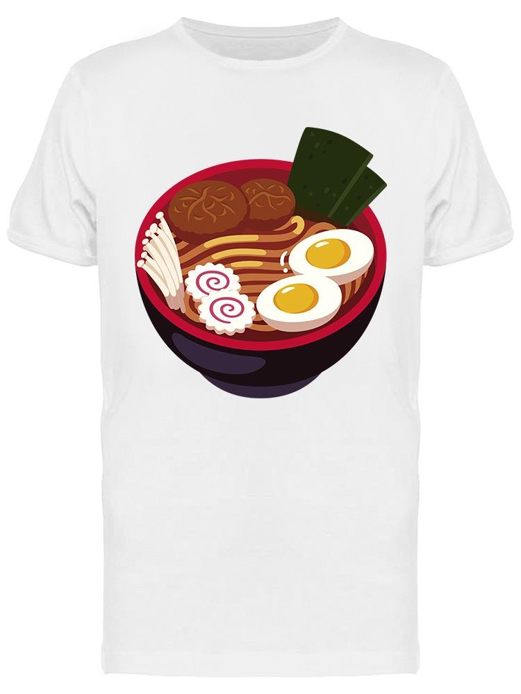 Playera SmartPrintsInk color Blanco para Hombre - Tazón De Ramen Con Diversos Ingredientes