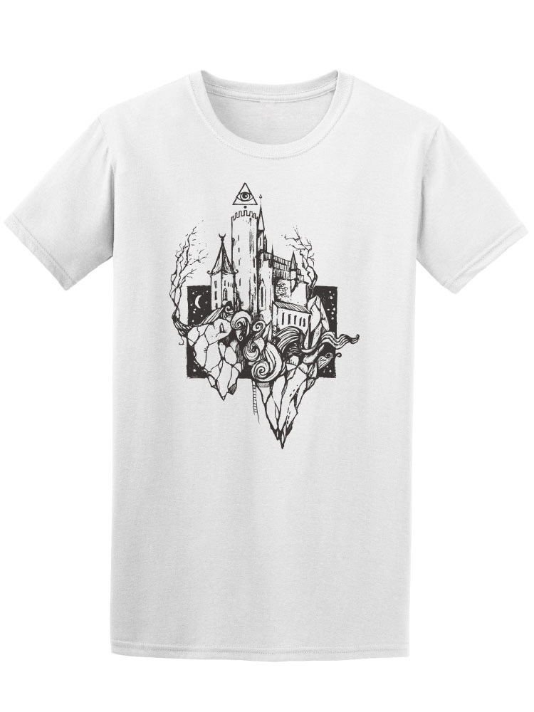 Playera Smartprintsink Hombre Ilustracion A Lapiz. Castillo Flotando En Espacio.