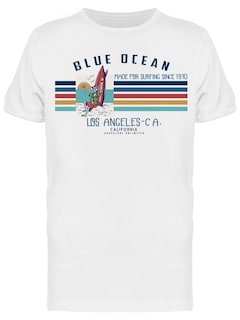 Foto 1 | Playera SmartPrintsInk color Blanco para Hombre - Océano Azul California Banner con Colores Retro