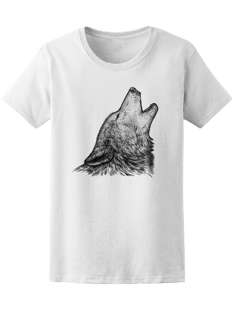 Playera SmartPrintsInk color Blanco para Hombre - Ilustración a Lápiz de Lobo Aullando