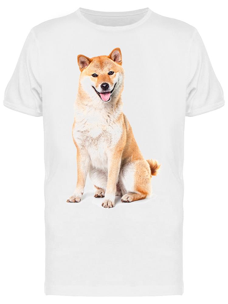 Playera SmartPrintsInk color Blanco para Hombre - Shiba Inu Sentado