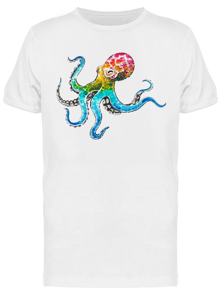 Playera SmartPrintsInk color Blanco para Hombre - Pulpo en Acuarelas de Colores