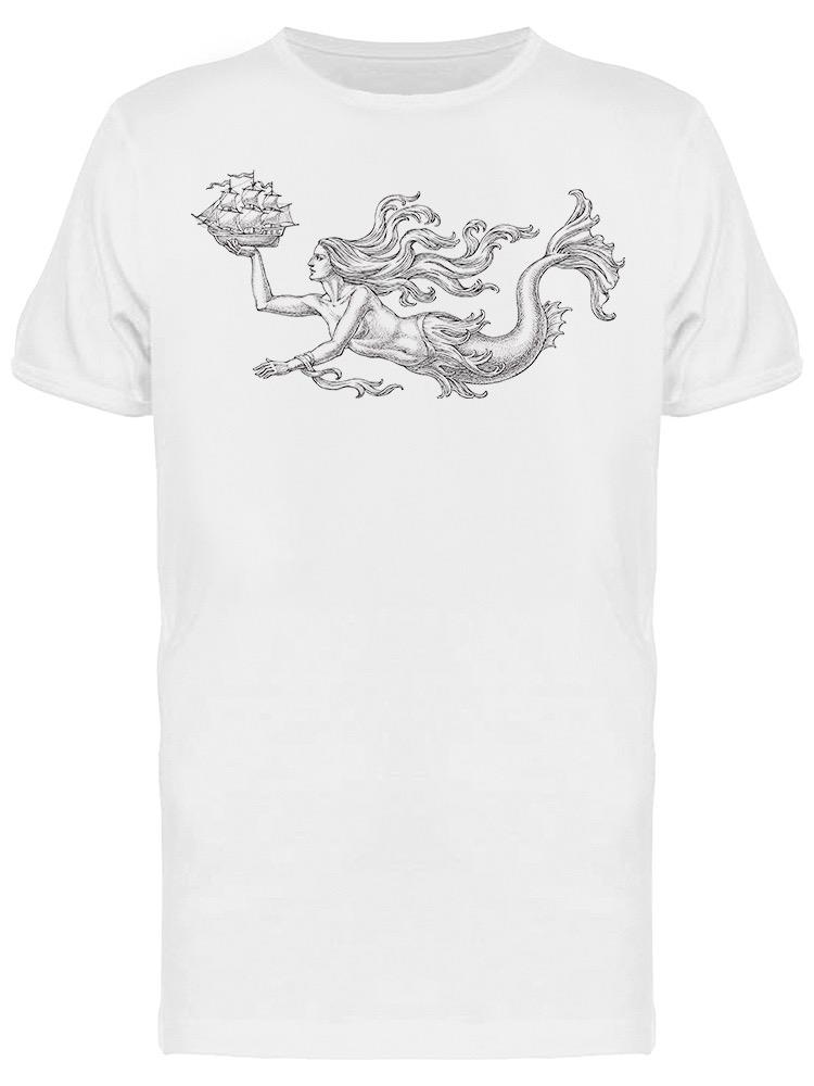 Playera SmartPrintsInk color Blanco para Hombre - Sirena con Barco