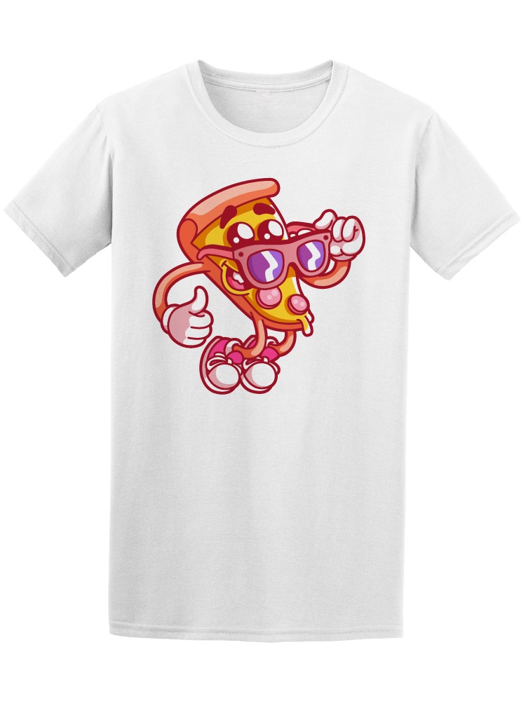 Playera SmartPrintsInk color Blanco para Hombre - Ilustración Rebanada de Pizza con Lentes