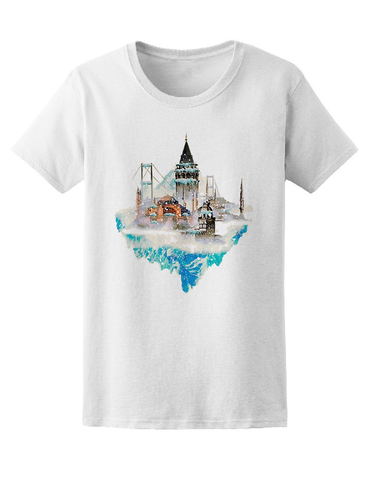 Playera SmartPrintsInk color Blanco para Hombre - Ciudad con Nieve