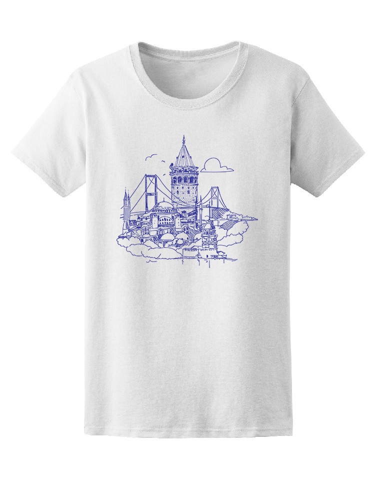 Playera SmartPrintsInk color Blanco para Hombre Ilustración Ciudad Con Cúpulas y Torres