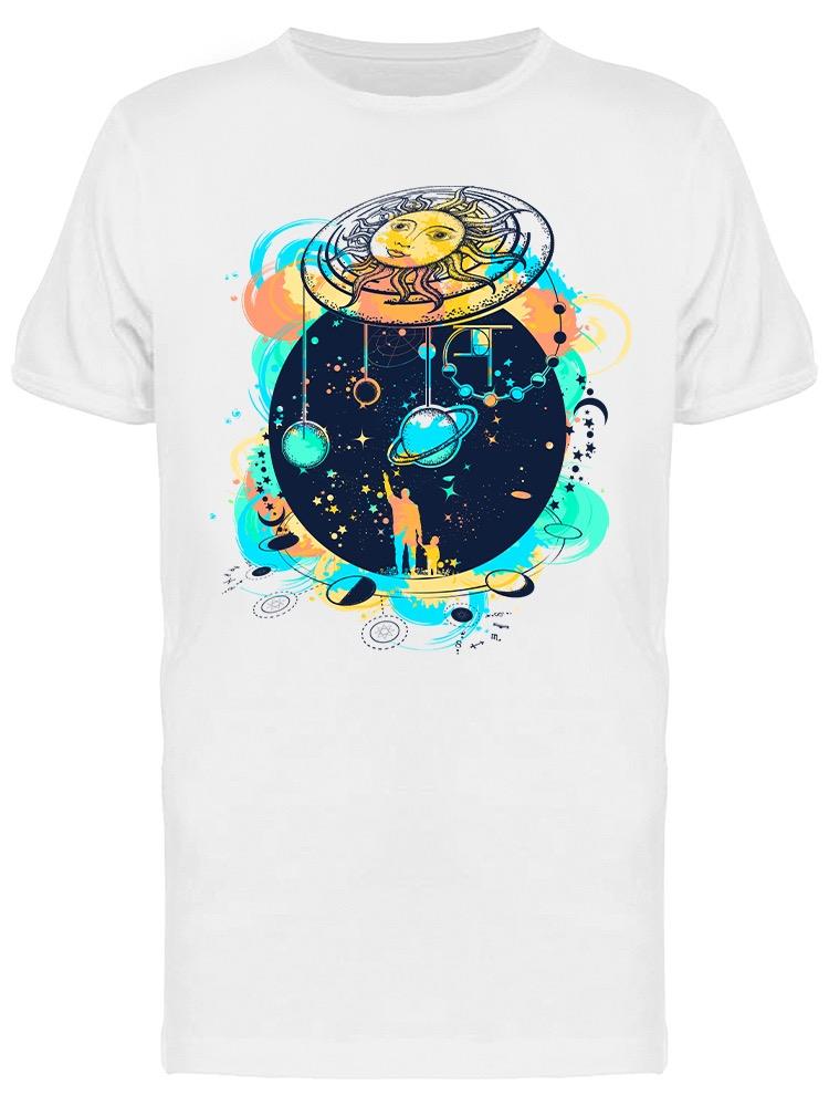 Playera SmartPrintsInk color Blanco para Hombre - Padre E Hijo En Planetario