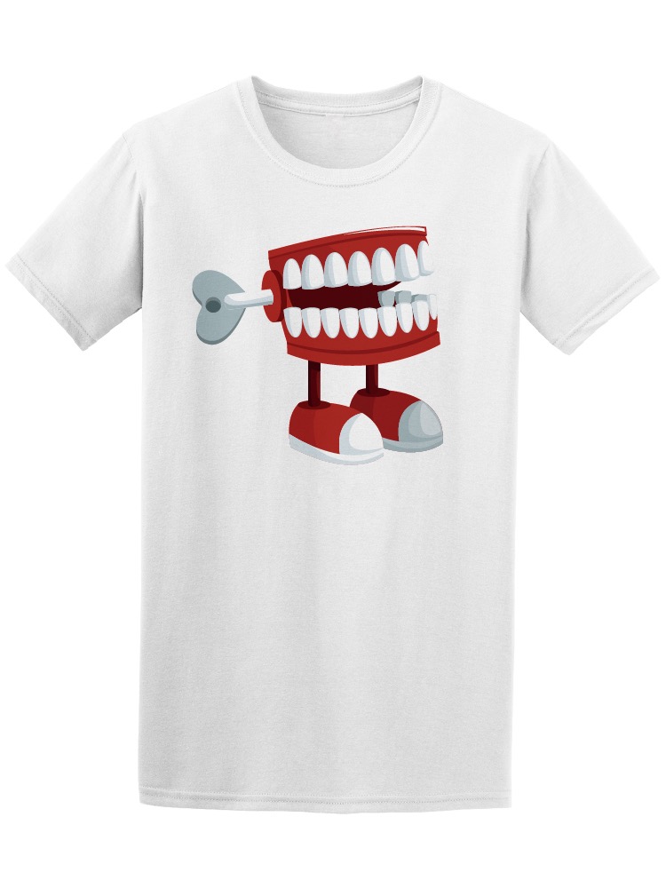 Playera SmartPrintsInk color Blanco para Hombre - Dentadura de Cuerda