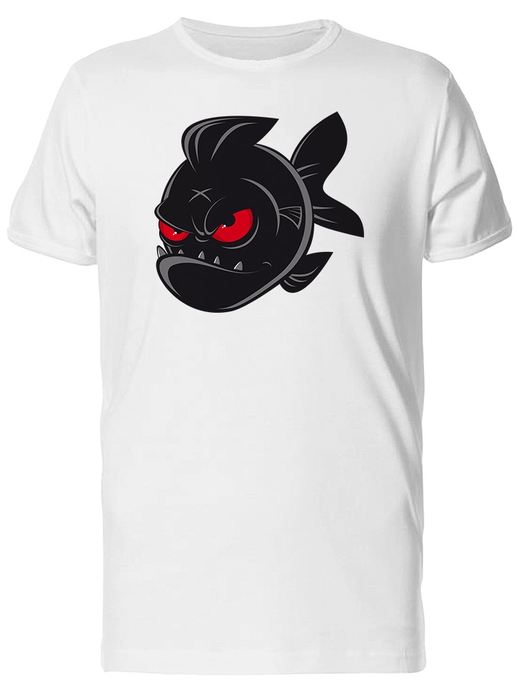 Playera SmartPrintsInk color Blanco para Hombre - Piraña Negro y Rojo