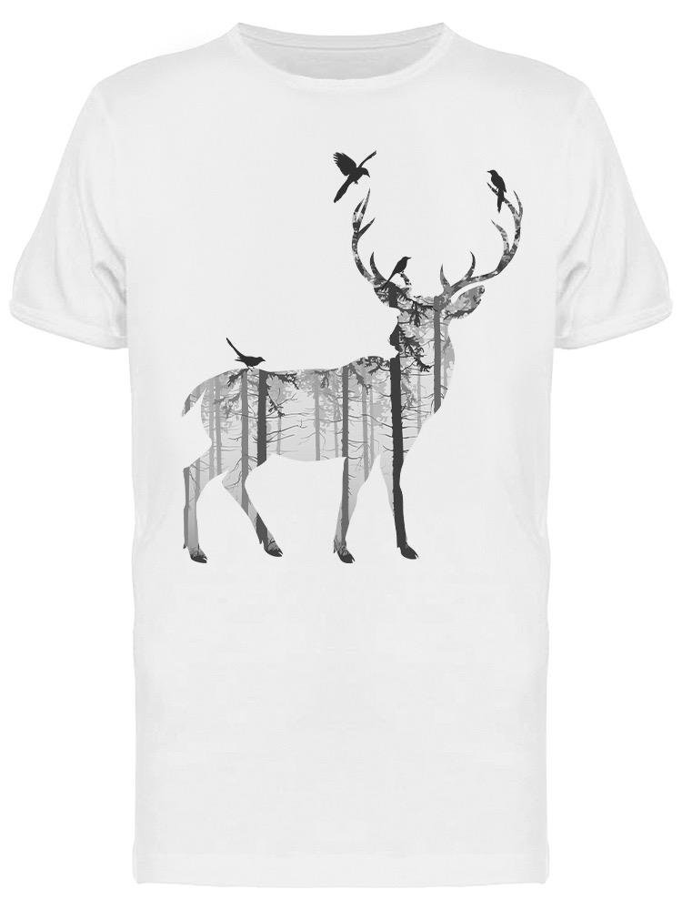 Foto 2 pulgar | Playera SmartPrintsInk color Blanco para Hombre - Silueta Ciervo Con Naturaleza
