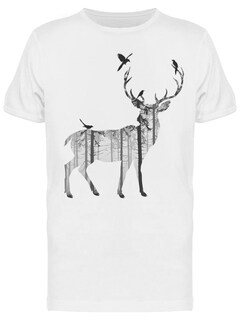 Foto 1 | Playera SmartPrintsInk color Blanco para Hombre - Silueta Ciervo Con Naturaleza