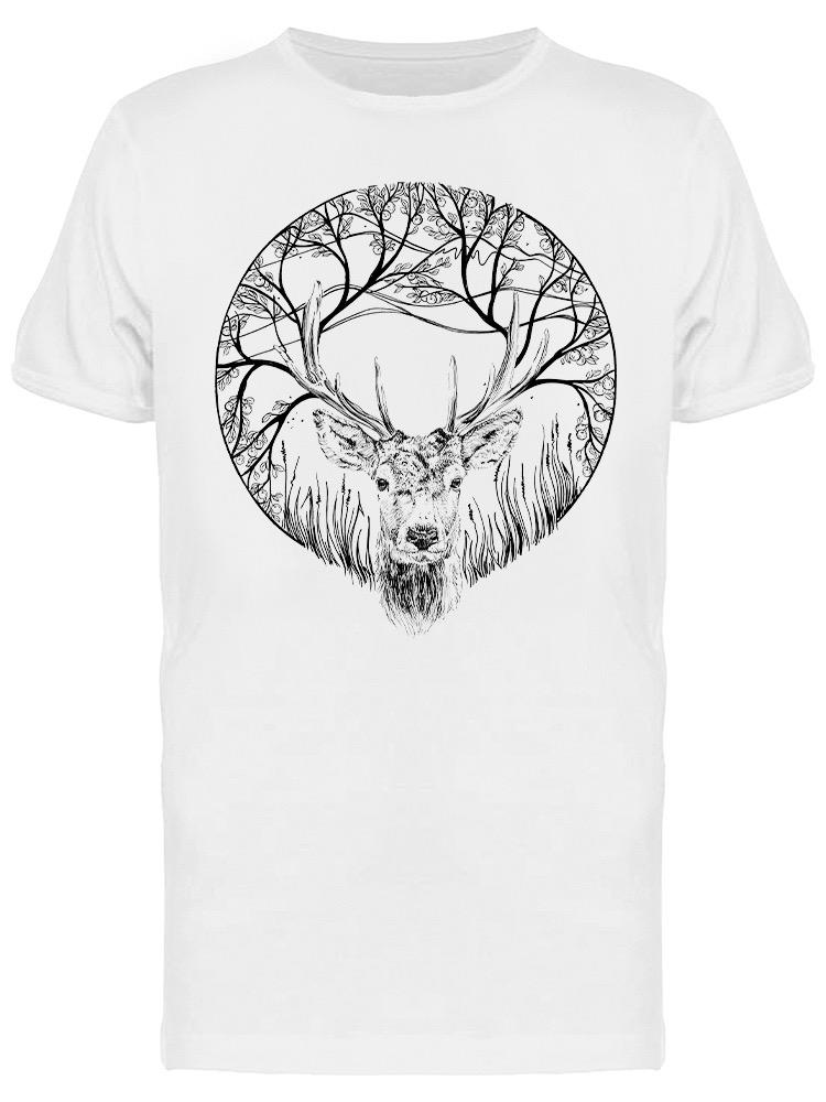 Playera SmartPrintsInk color Blanco para Hombre - A Lápiz Ciervo Con Naturaleza
