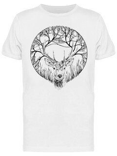 Foto 1 | Playera SmartPrintsInk color Blanco para Hombre - A Lápiz Ciervo Con Naturaleza
