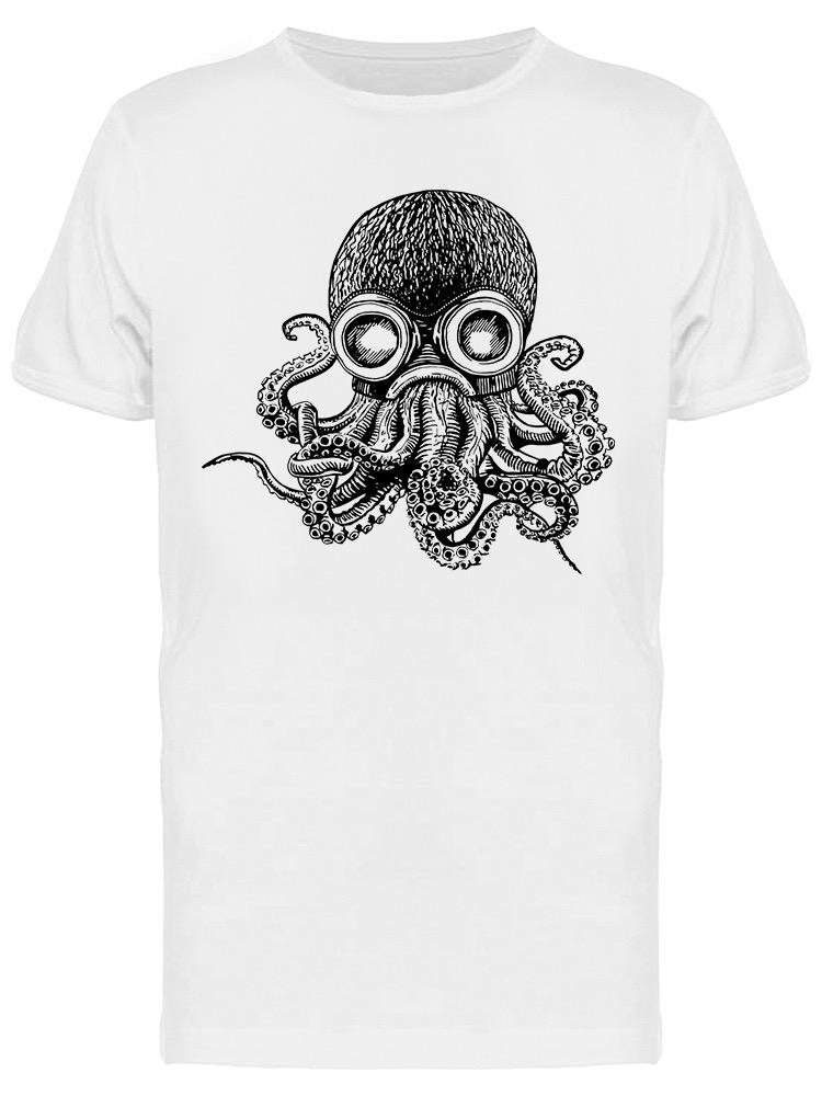 Playera SmartPrintsInk color Blanco para Hombre - Pulpo Con Googles