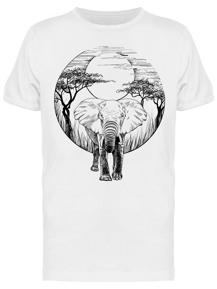 Playera SmartPrintsInk color Blanco para Hombre - Ilustración a Lápiz de Elefante en Naturaleza