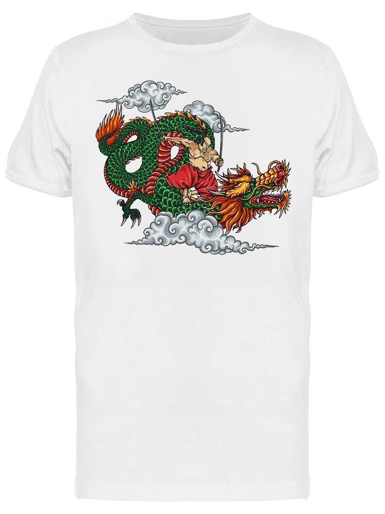 Foto 1 | Playera SmartPrintsInk color Blanco para Hombre - Guerrero y Dragón