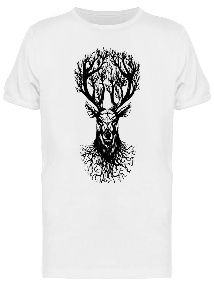 Foto 2 pulgar | Playera SmartPrintsInk color Blanco para Hombre - Ilustración Ciervo Con Raíces De Árbol