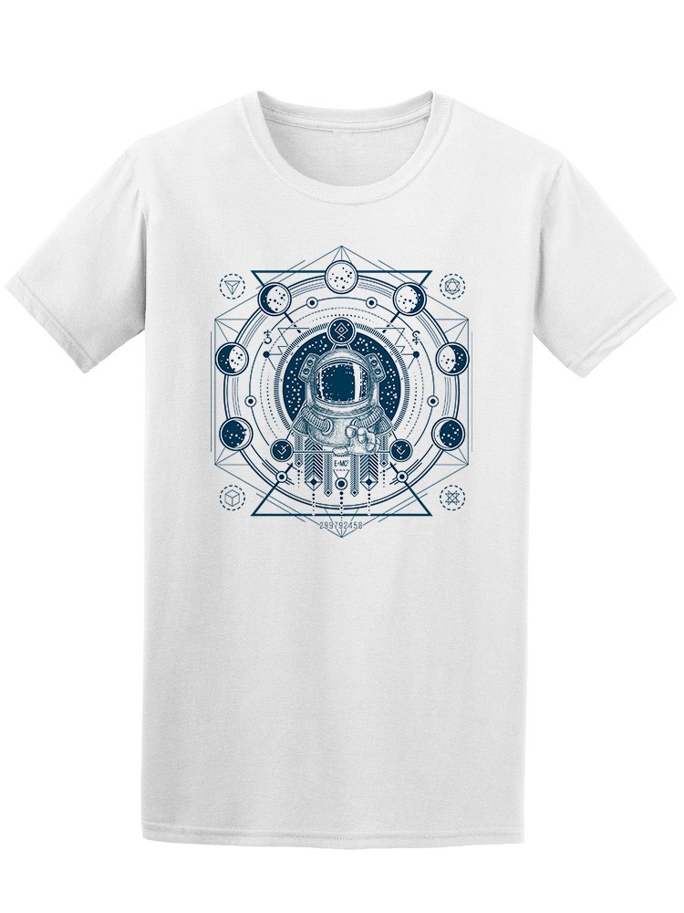 Playera SmartPrintsInk color Blanco para Hombre - Ilustración Astronauta Con Fases Lunares