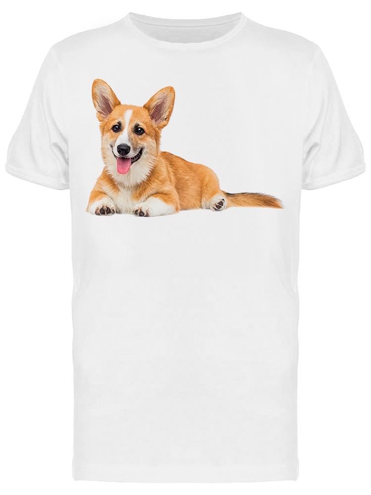 Playera SmartPrintsInk color Blanco para Hombre - Corgi Recostado.