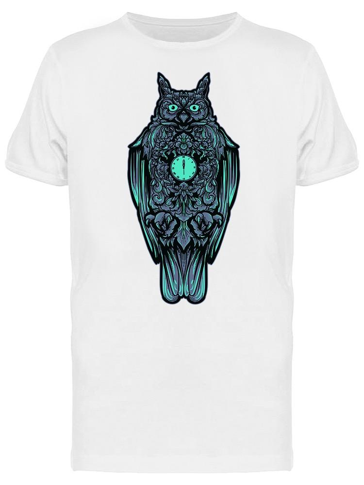 Playera SmartPrintsInk color Blanco para Hombre - Reloj de Búho