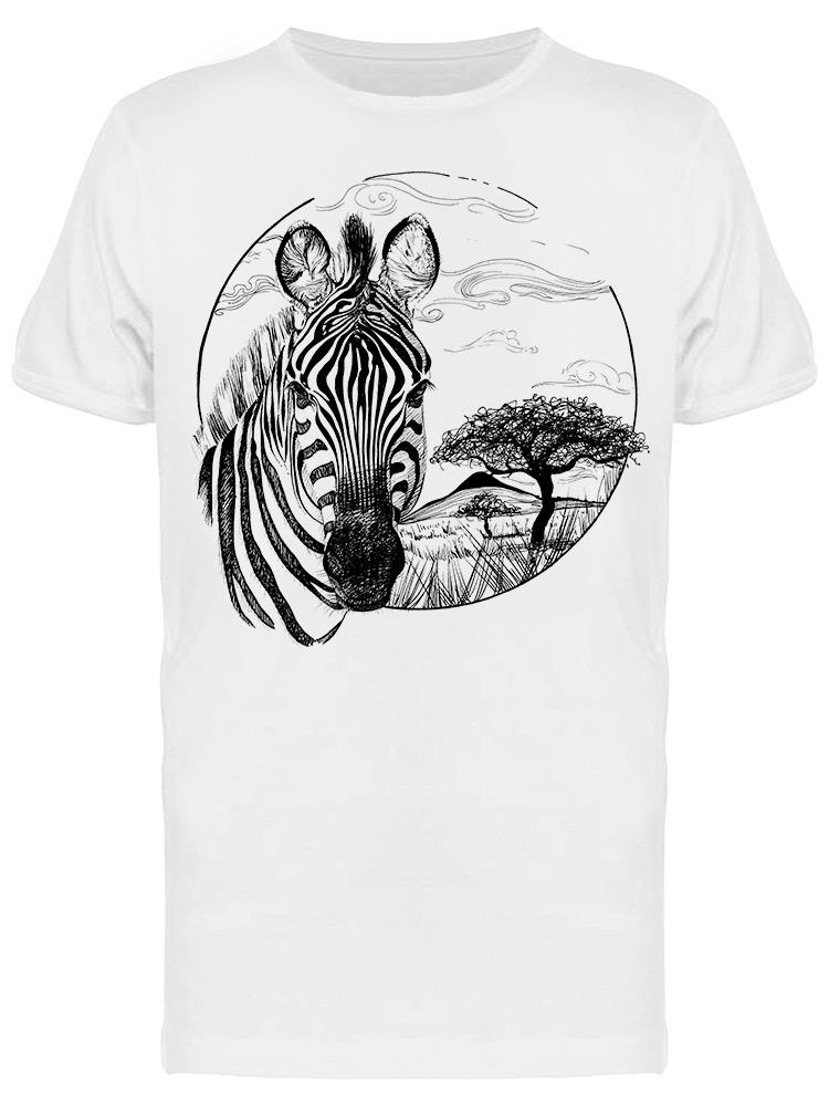 Playera SmartPrintsInk color Blanco para Hombre - Ilustración a Lápiz de Cebra en Naturaleza