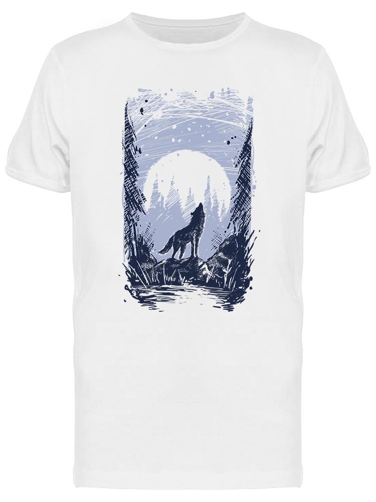Playera SmartPrintsInk color Blanco para Hombre - Lobo Aullando A Luna