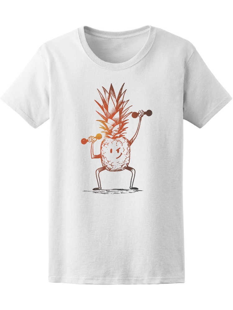 Playera SmartPrintsInk color Blanco para Hombre - Ilustración Piña Levantando Pesas