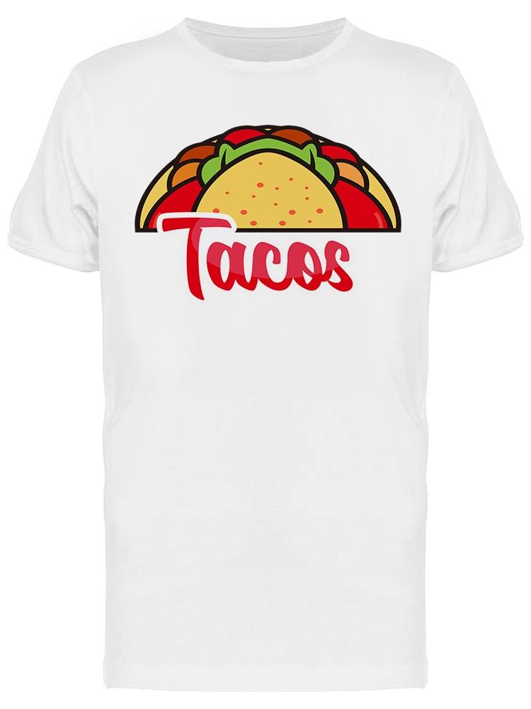 Playera SmartPrintsInk color Blanco para Hombre - Tacos Letras Rojas
