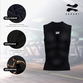 Foto 2 | Zapari Playera Deportiva Sin Mangas Licras Deportivas Para Hombre De Compresion Con Cuello Redondo Blanco
