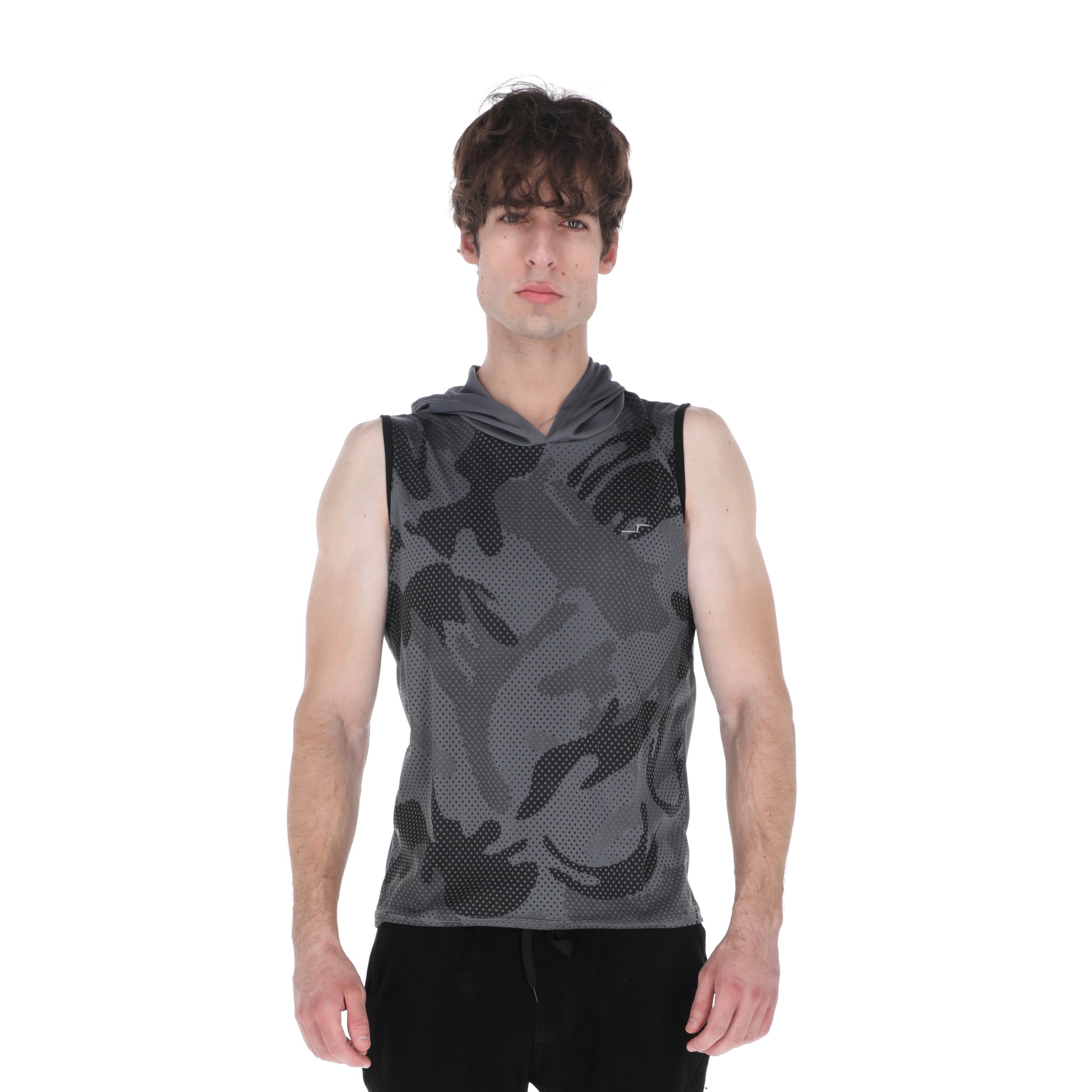 Playera Deportiva Sin Mangas Con Capucha Color Gris Para Hombre