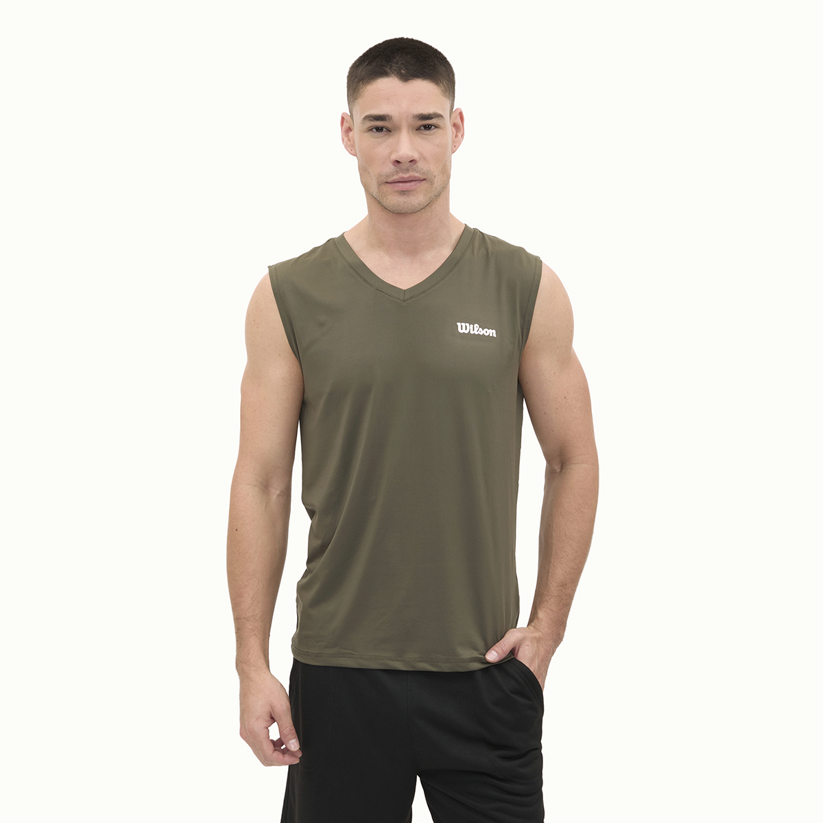 Playera Wilson Verde sin Manga Cuello V para Hombre