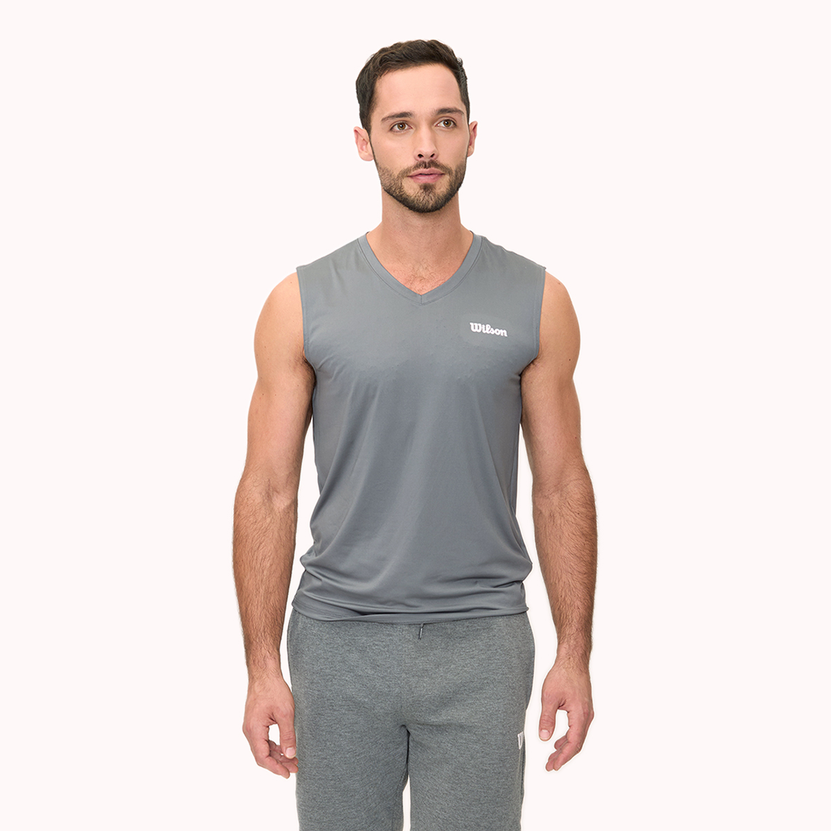 Foto 2 pulgar | Playera Wilson Ultra Ligera sin Manga Cuello en V Gris para Hombre