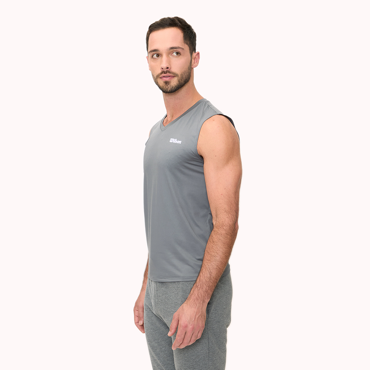 Foto 3 pulgar | Playera Wilson Ultra Ligera sin Manga Cuello en V Gris para Hombre