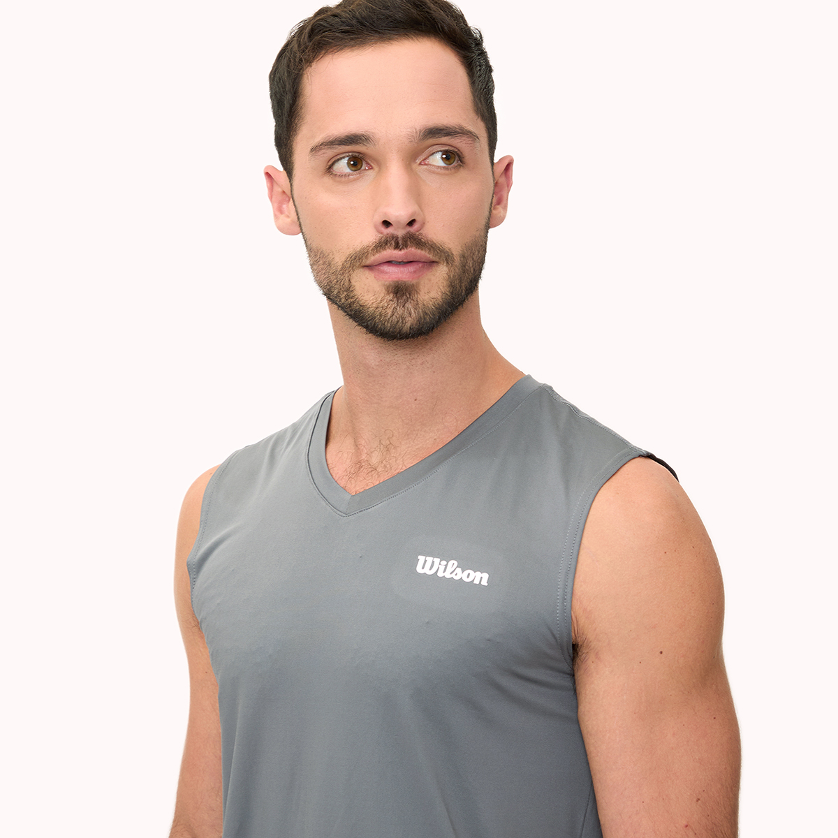 Foto 4 pulgar | Playera Wilson Ultra Ligera sin Manga Cuello en V Gris para Hombre