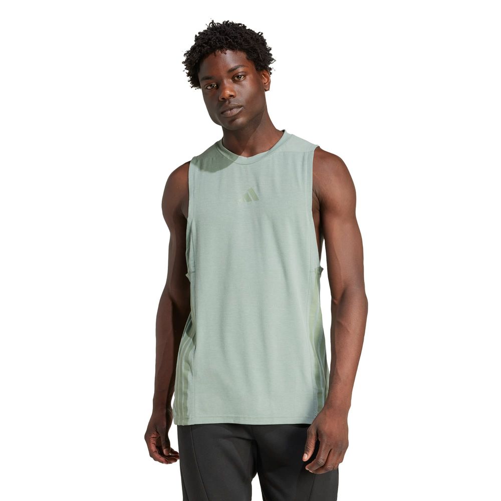 Foto 3 pulgar | Playera Sin Mangas Designed-for-training 3 Franjas Adidas Verde Hombre