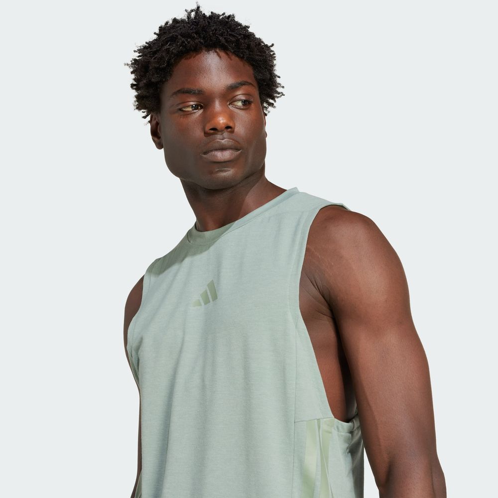 Foto 8 pulgar | Playera Sin Mangas Designed-for-training 3 Franjas Adidas Verde Hombre