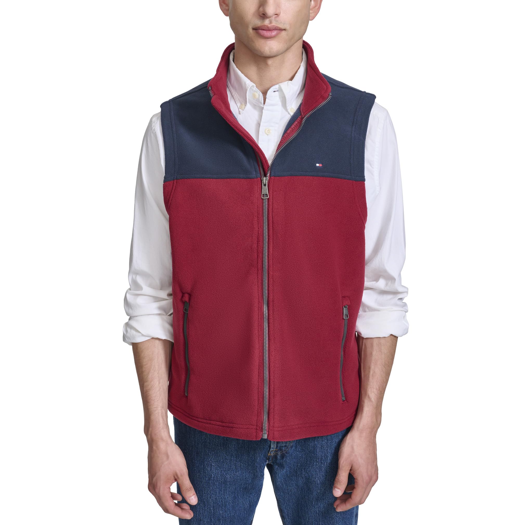 Chaleco Tommy Hilfiger De Forro Polar Para Hombre, Color Azul Marino/rojo, Talla L - Venta Internacional.