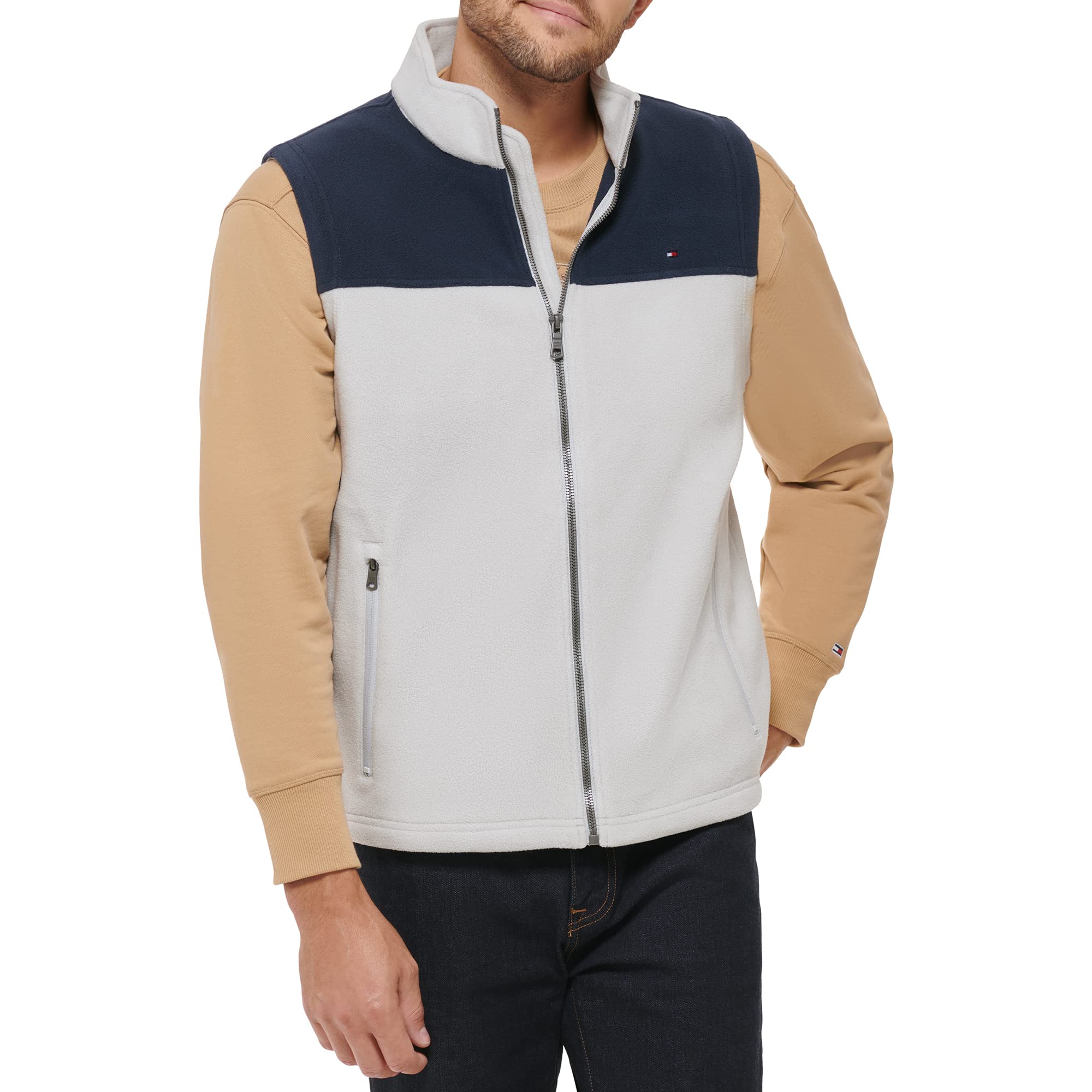 Chaleco Tommy Hilfiger De Forro Polar Para Hombre, Color Azul Marino/hielo, Para Talla Grande - Venta Internacional.