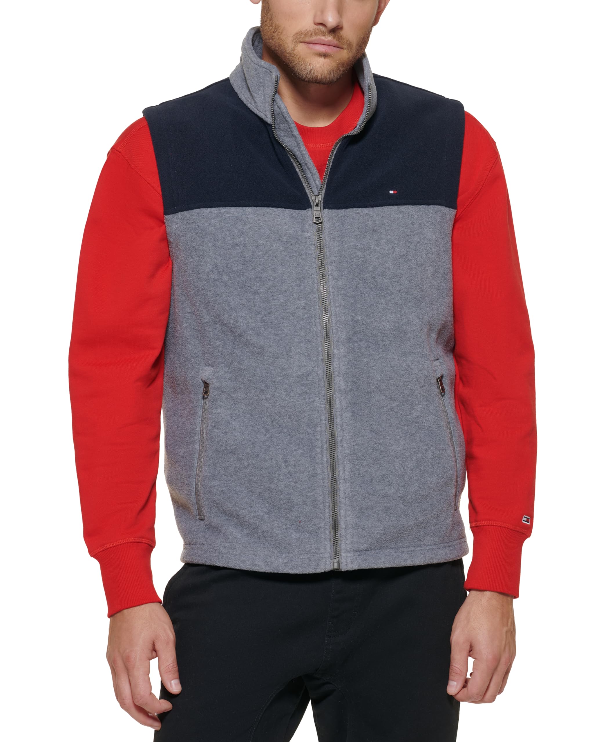 Foto 2 pulgar | Chaleco Tommy Hilfiger De Forro Polar Para Hombre, Color Azul Marino Y Gris Claro, Xl - Venta Internacional.