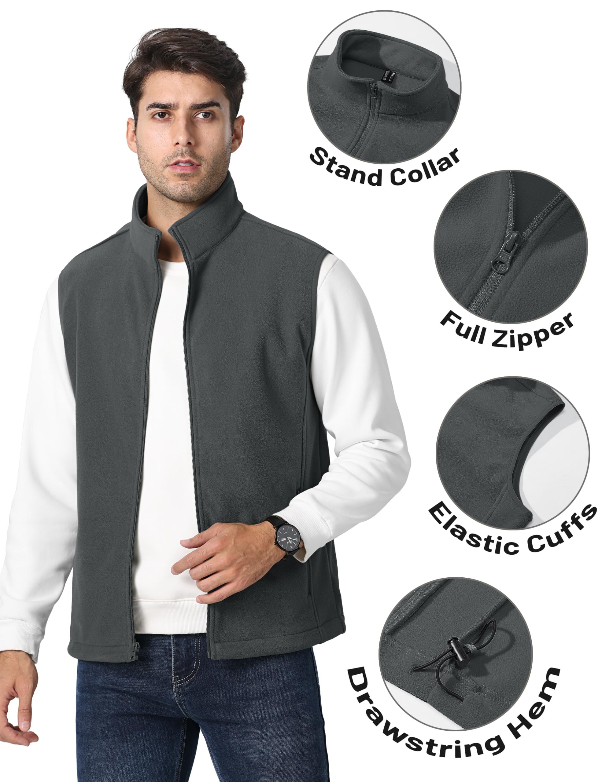 Foto 4 pulgar | Chaleco Tacvasen De Forro Polar Con Cierre Completo Para Hombre, Color Gris Oscuro, Talla M - Venta Internacional.