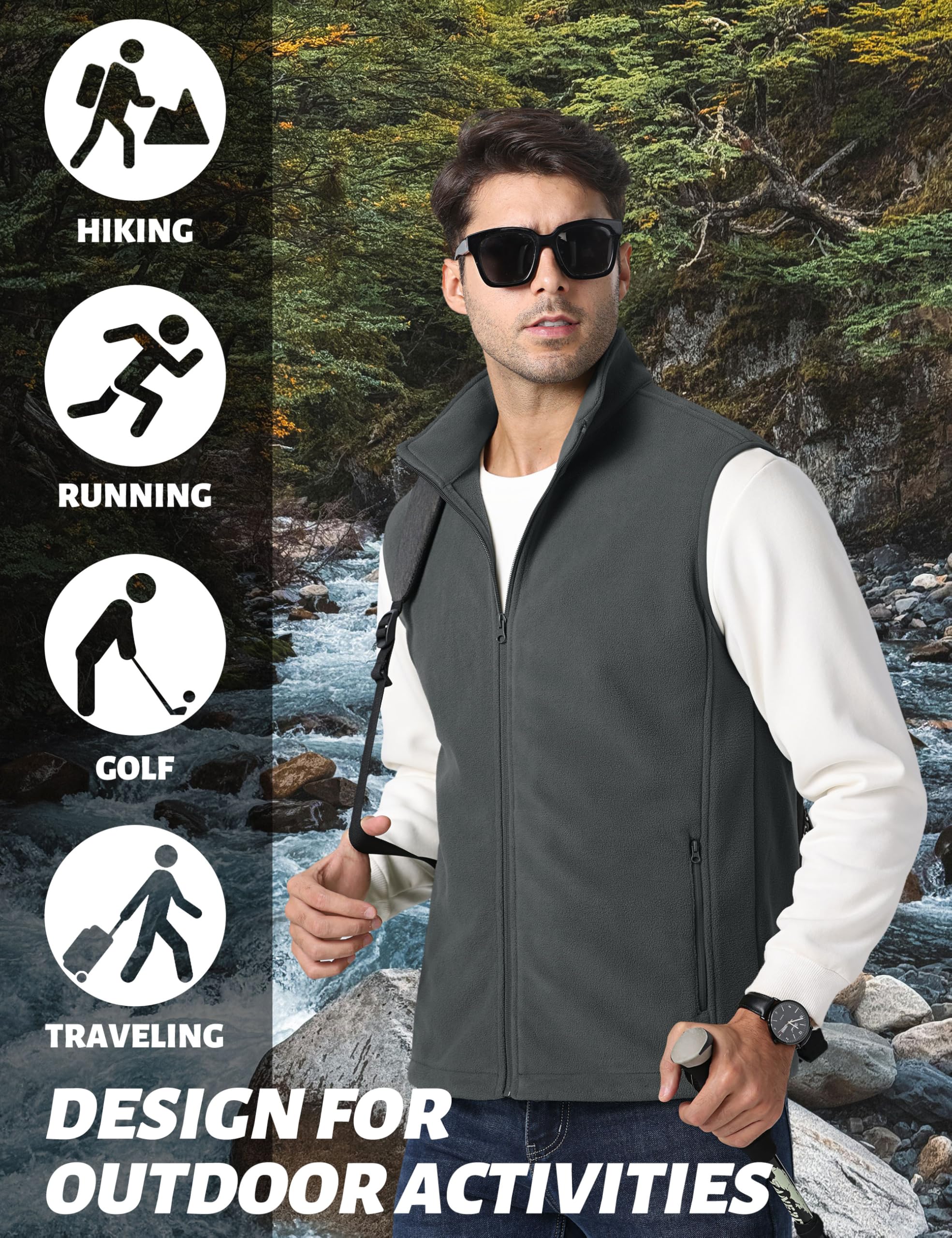 Foto 7 pulgar | Chaleco Tacvasen De Forro Polar Con Cierre Completo Para Hombre, Color Gris Oscuro, Talla M - Venta Internacional.