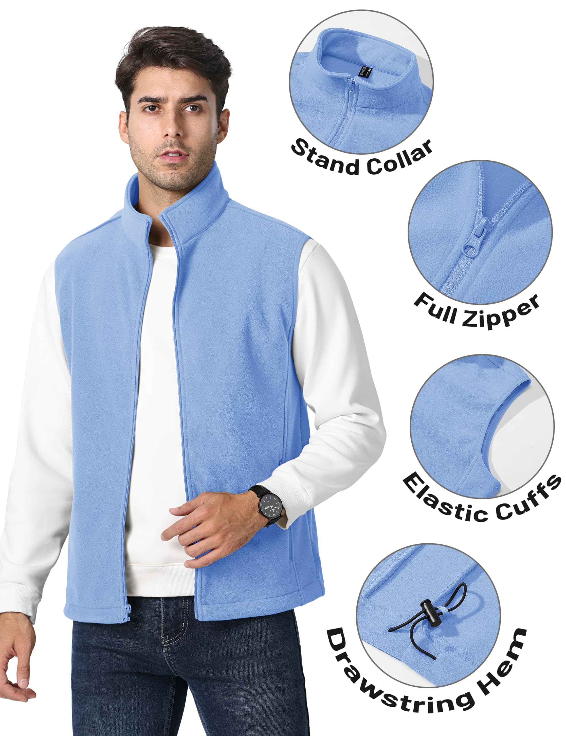 Foto 4 pulgar | Chaleco Tacvasen, Abrigo Cálido De Forro Polar Con Cremallera, Azul Claro, L, Para Hombre - Venta Internacional.