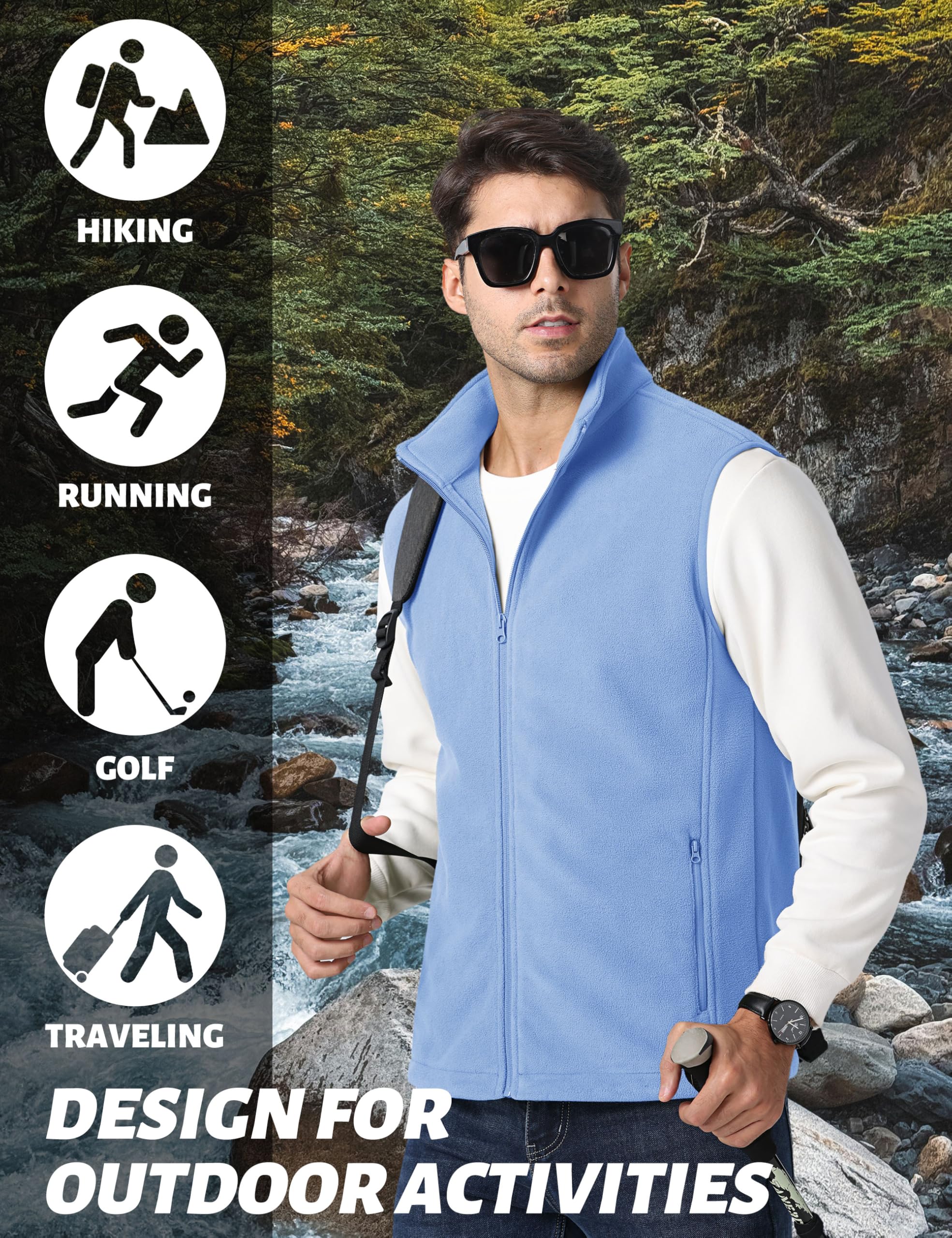 Foto 6 | Chaleco Tacvasen, Abrigo Cálido De Forro Polar Con Cremallera, Azul Claro, L, Para Hombre - Venta Internacional.