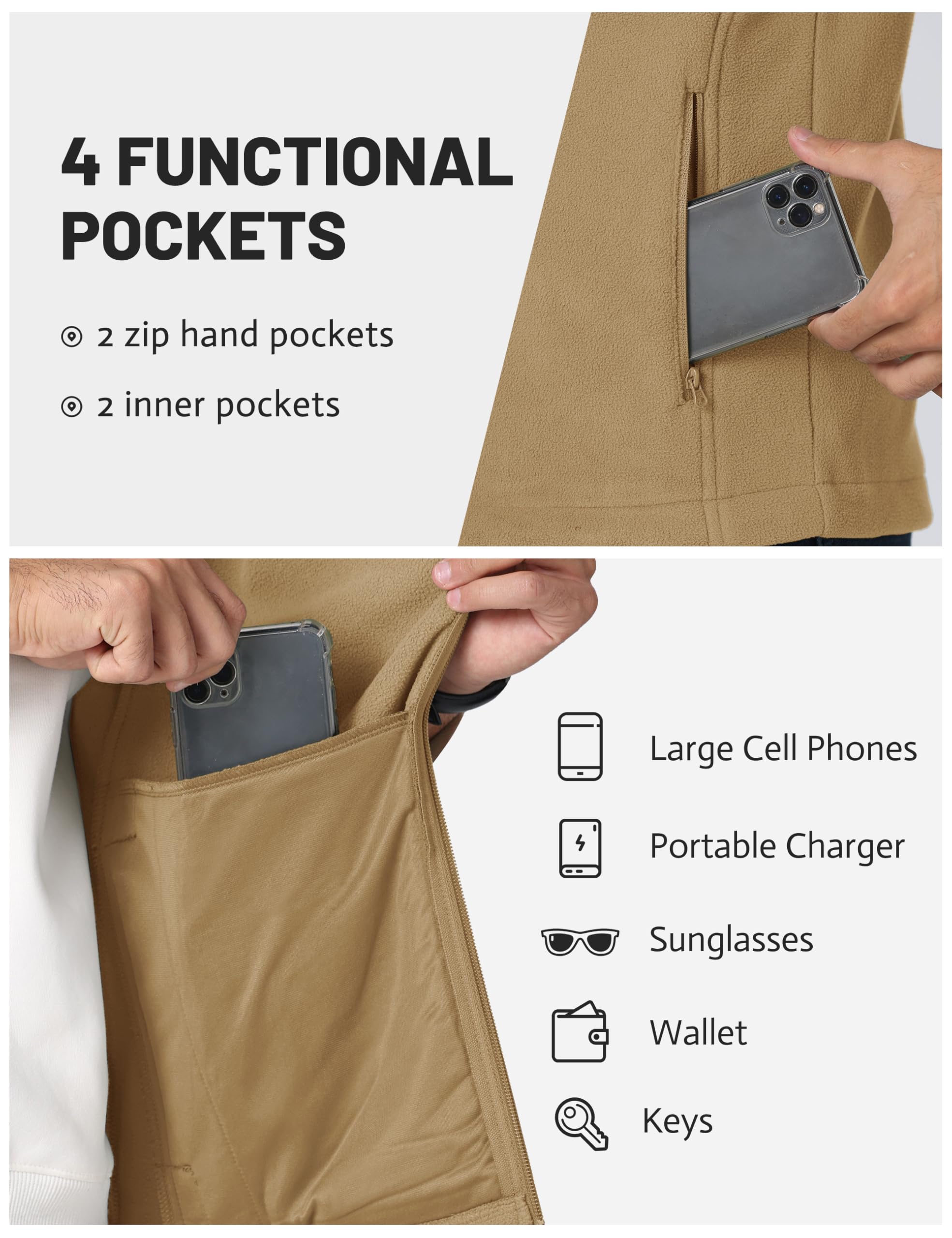 Foto 5 pulgar | Chaleco Polar Tacvasen Para Hombre, Chaqueta Cálida Sin Mangas, Caqui, 2xl - Venta Internacional.