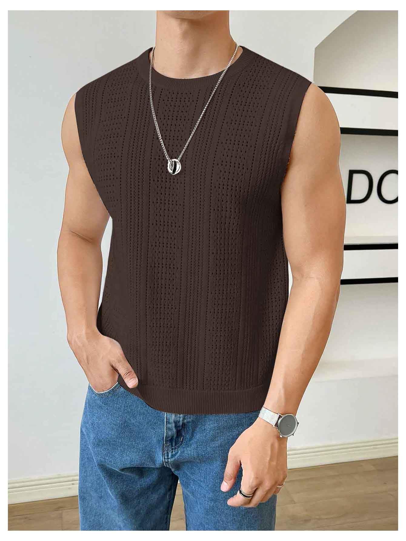 Foto 7 pulgar | Chaleco Verdusa  Cuello Redondo Marrón para Hombre - Venta Internacional