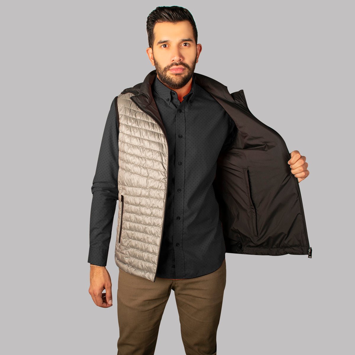 Chaleco Greenlander Reversible  Con Capucha Térmico, Ligero, Acolchado Y Rompevientos 2 En 1 Revesrible Para Hombre