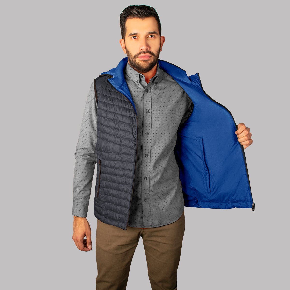 Chaleco Greenlander Reversible  Con Capucha Térmico, Ligero, Acolchado Y Rompevientos 2 En 1 Revesrible Para Hombre