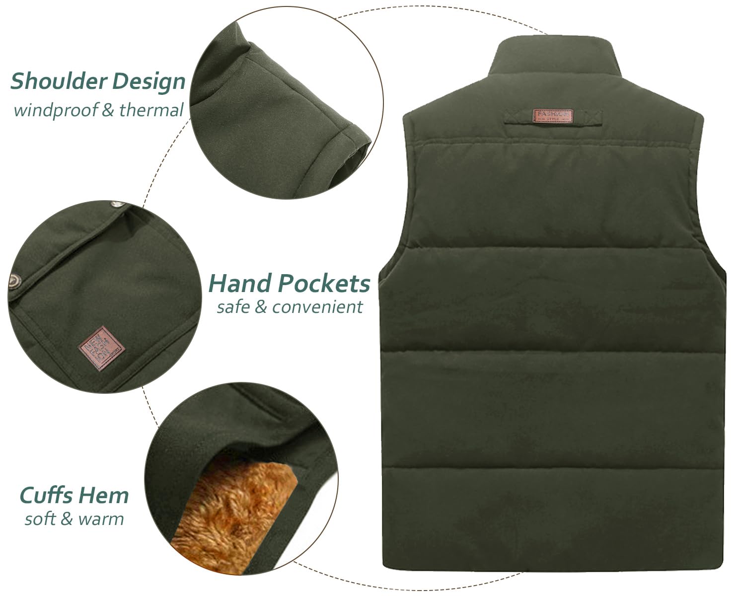 Foto 5 | Chaleco Tacvasen Para Hombre, Forro Polar Grueso Y Cálido Para Invierno Con Bolsillos, Color Verde S - Venta Interna